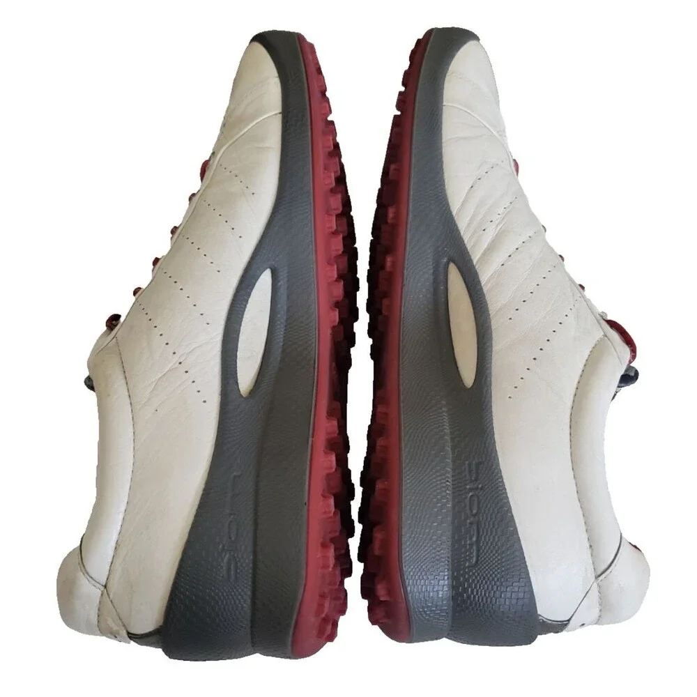 ECCO Biom Hybrid Golf Shoes Mens SZ 10.5 White Red Yak Leather Spikeless Natural